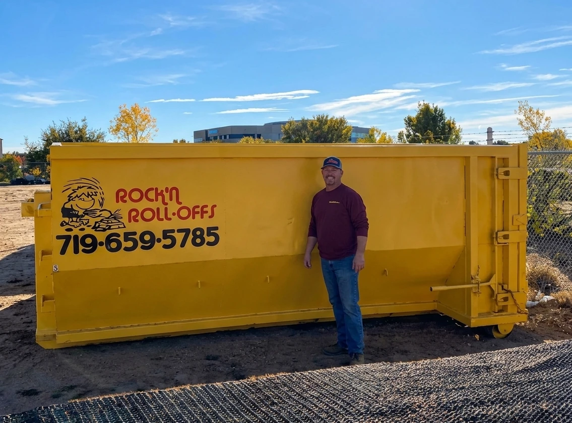 20 cubic yard roll-off dumpster on a Rock'n Roll-Offs truck